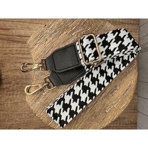 Wide Crossbody Strap Guitar Strap Herringbone Black White Bag Strap FAST SHIP